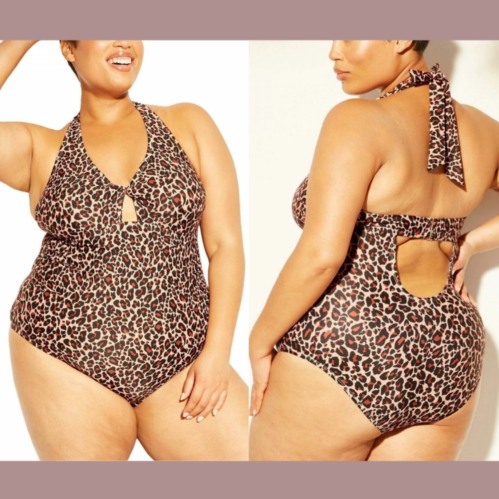 Kona Sol [ 20W ] Halter One‎ Piece Swimsuit in Cheetah Print